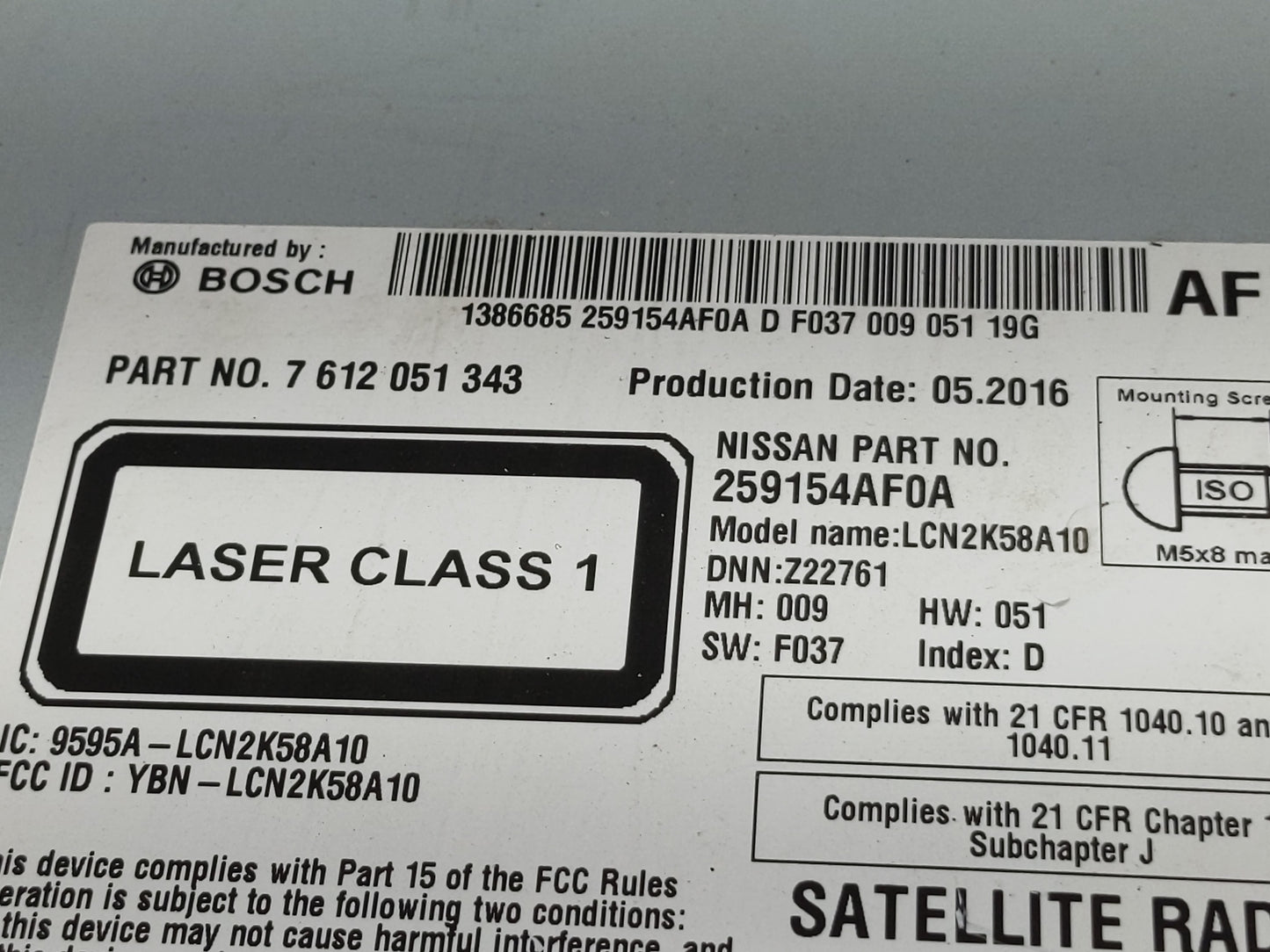 2016 Nissan Sentra Radio AM FM Cd Player Receiver Replacement P/N:259154AF0A 7 612 051 343 Fits OEM Used Auto Parts - Oemuse