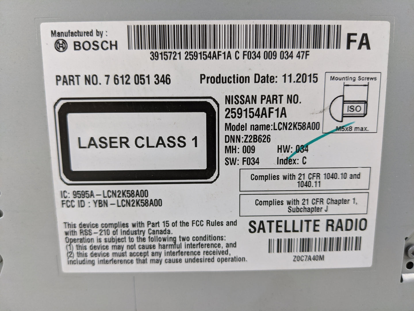 2016 Nissan Sentra Radio AM FM Cd Player Receiver Replacement P/N:259154AF1A 7612051346, LCN2K58A00, 9595A-LCN2K58A00 Fits O