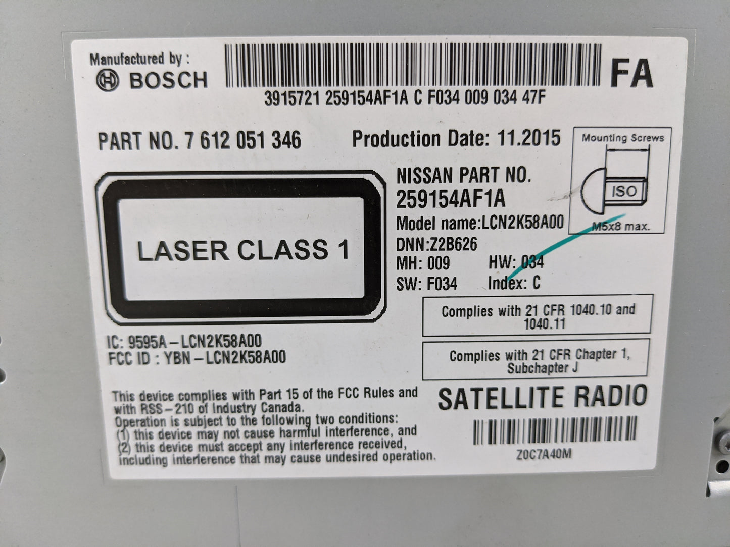 2016 Nissan Sentra Radio AM FM Cd Player Receiver Replacement P/N:259154AF1A 7612051346, LCN2K58A00, 9595A-LCN2K58A00 Fits O