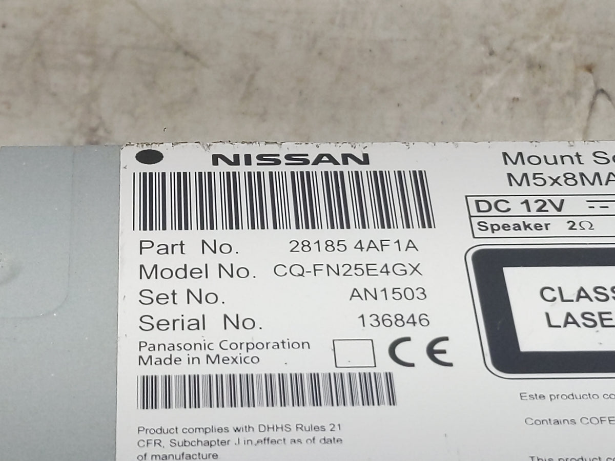 2016 Nissan Sentra Radio AM FM Cd Player Receiver Replacement P/N:28185 4AF1A CQ-FN25E4GX, AN1503 Fits OEM Used Auto Parts -