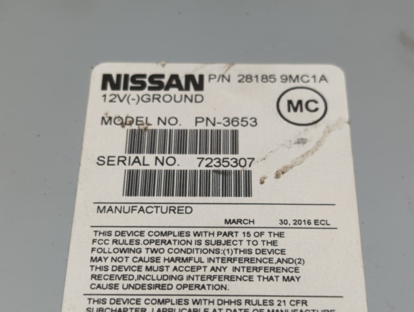 2015-2018 Nissan Versa Radio AM FM Cd Player Receiver Replacement P/N:28185 9MC1A Fits Fits 2015 2016 2017 2018 OEM Used Aut