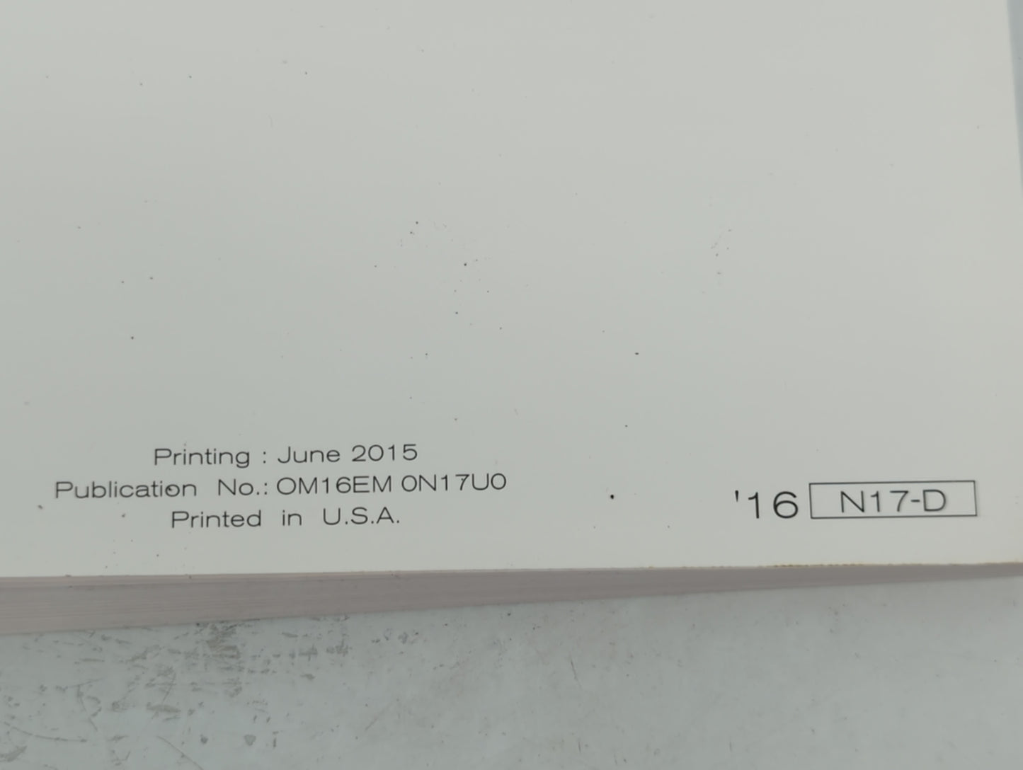 2016 Nissan Versa Owners Manual Book Guide P/N:OM16EA 0N17U0 OEM Used Auto Parts - Oemusedautoparts1.com