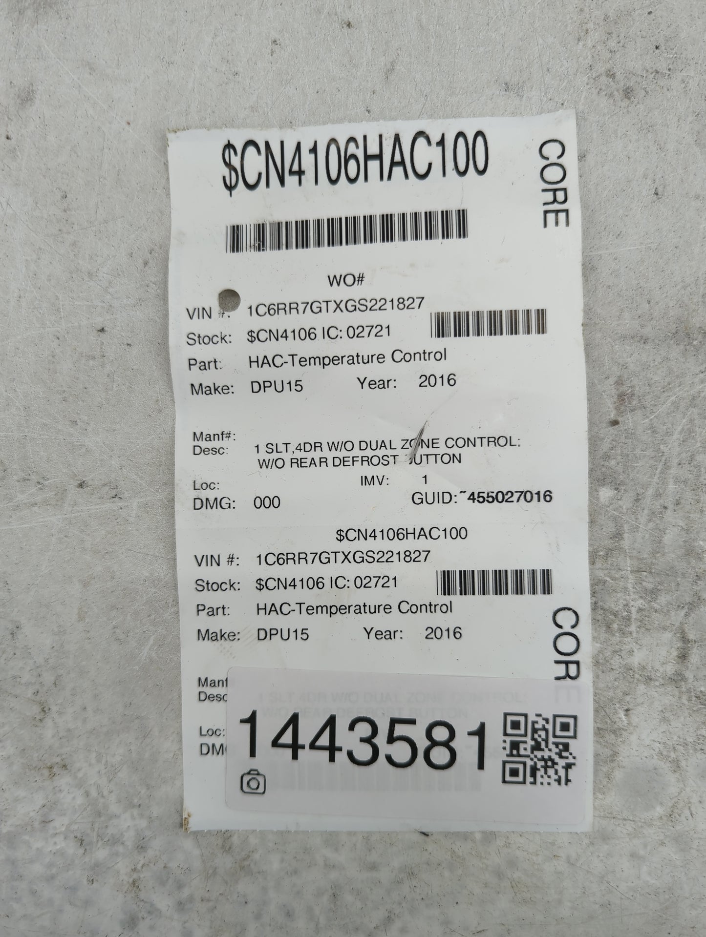 2013-2022 Ram 1500 Climate Control Module Temperature AC/Heater Replacement P/N:P68268190AA Fits OEM Used Auto Parts - Oemus