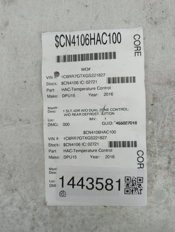 2013-2022 Ram 1500 Climate Control Module Temperature AC/Heater Replacement P/N:P68268190AA Fits OEM Used Auto Parts - Oemus