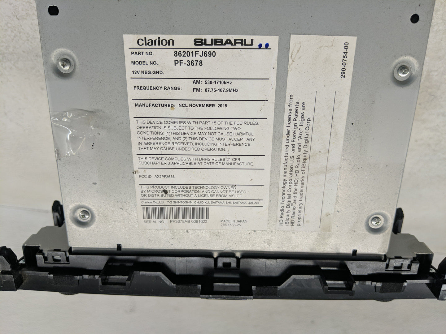 2016 Subaru Impreza Radio AM FM Cd Player Receiver Replacement P/N:86201FJ690 Fits OEM Used Auto Parts - Oemusedautoparts1.c