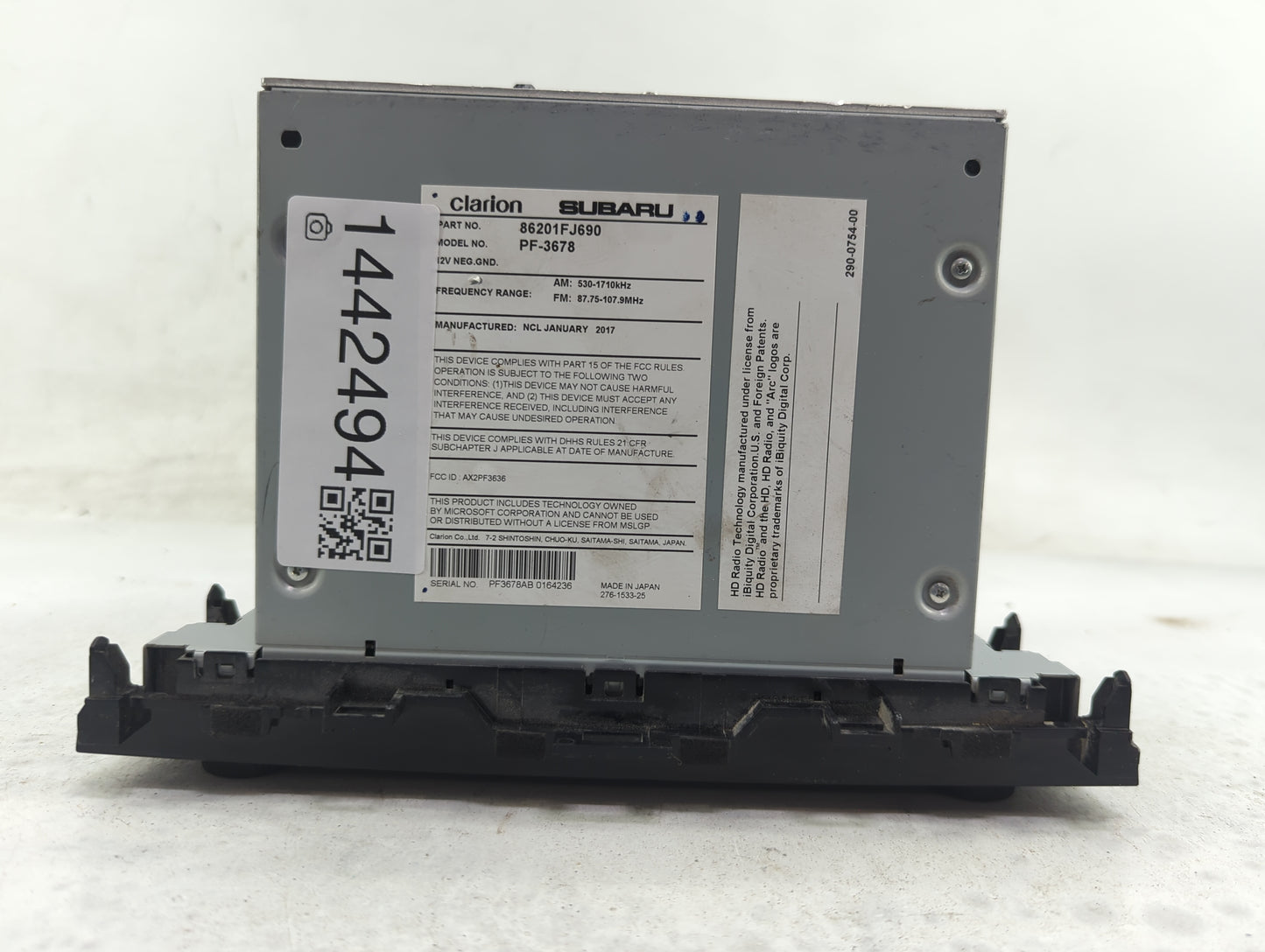 2016 Subaru Impreza Radio AM FM Cd Player Receiver Replacement P/N:86201FJ690 PF-3678, AX2PF3636 Fits OEM Used Auto Parts - 