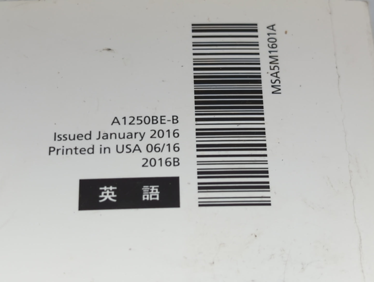 2016 Subaru Impreza Owners Manual Book Guide P/N:A1250BE-B MSA5M1601A OEM Used Auto Parts - Oemusedautoparts1.com