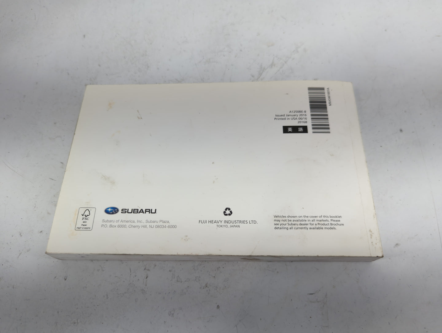 2016 Subaru Impreza Owners Manual Book Guide P/N:A1250BE-B MSA5M1601A OEM Used Auto Parts - Oemusedautoparts1.com