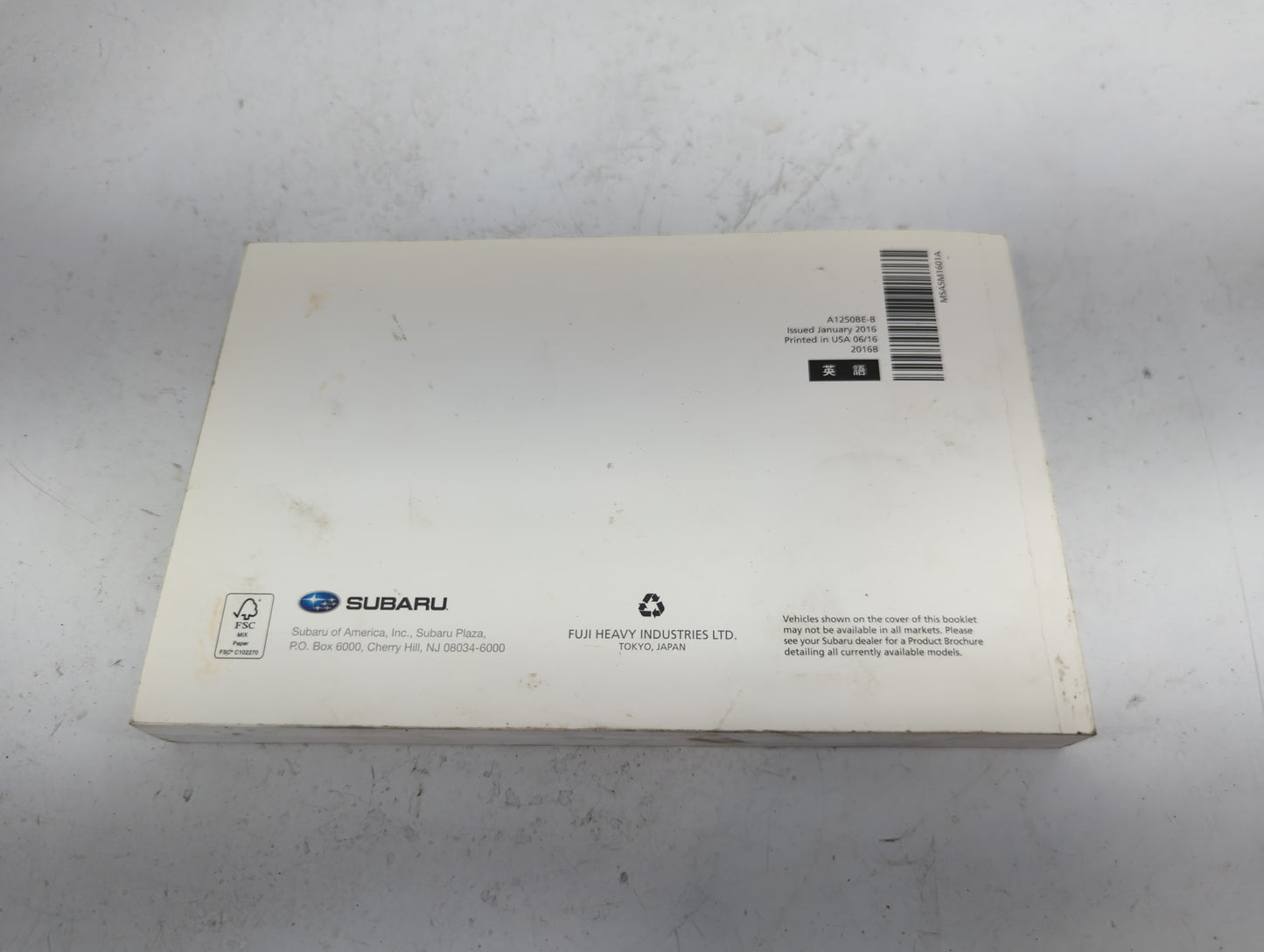 2016 Subaru Impreza Owners Manual Book Guide P/N:A1250BE-B MSA5M1601A OEM Used Auto Parts - Oemusedautoparts1.com