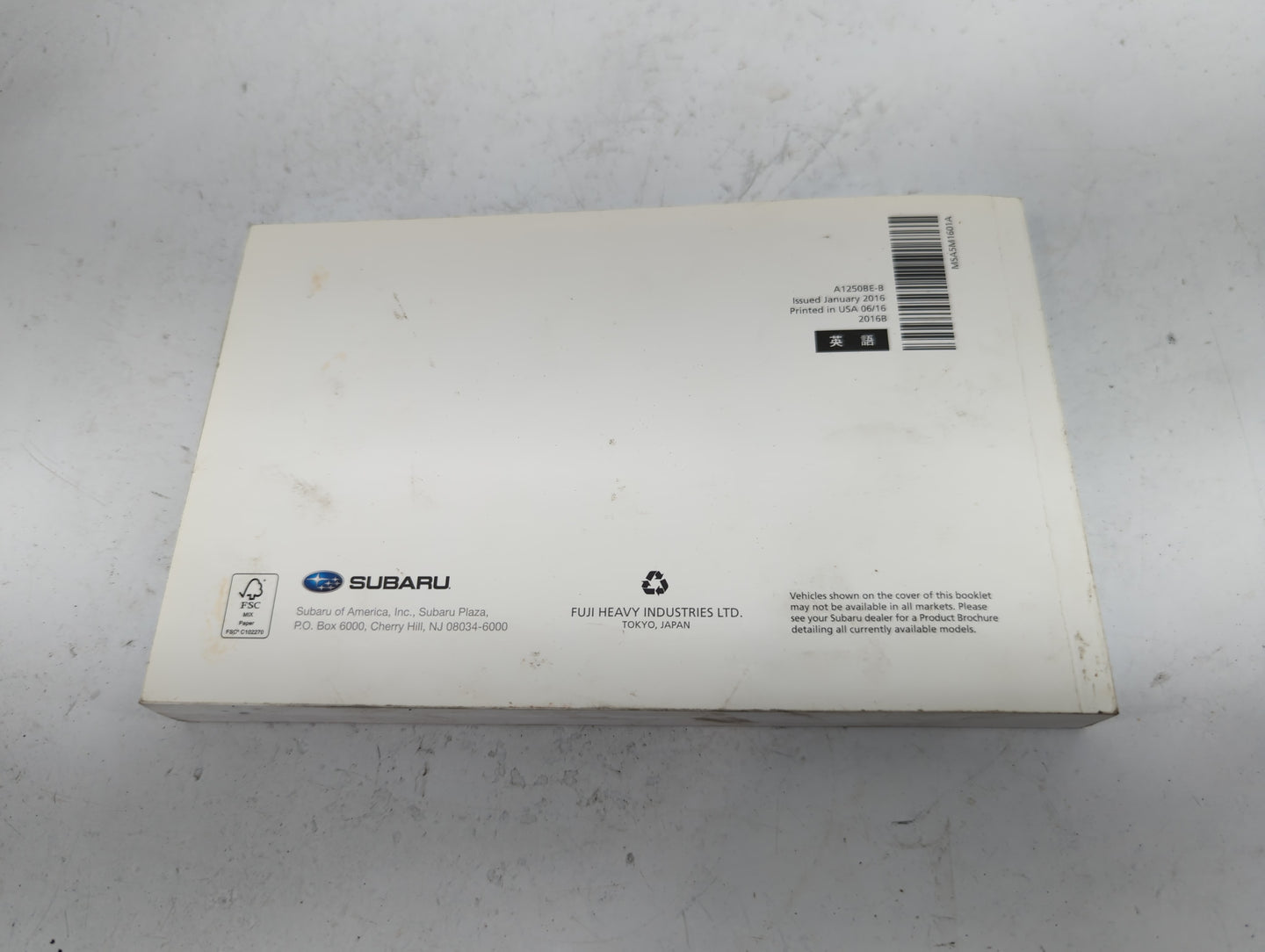 2016 Subaru Impreza Owners Manual Book Guide P/N:A1250BE-B MSA5M1601A OEM Used Auto Parts - Oemusedautoparts1.com