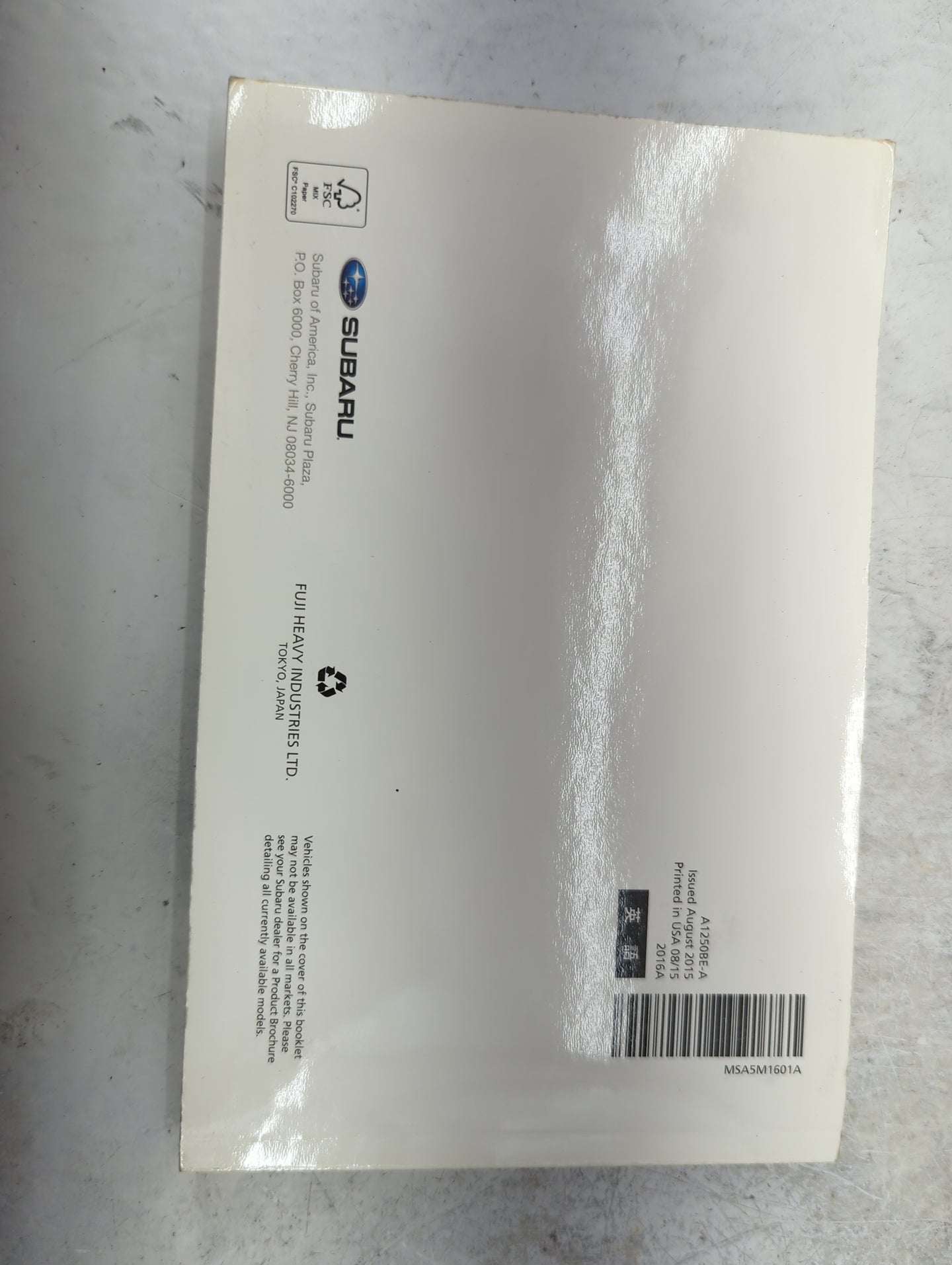2016 Subaru Impreza Owners Manual Book Guide P/N:A1250BE-A MSA5M1601A OEM Used Auto Parts - Oemusedautoparts1.com