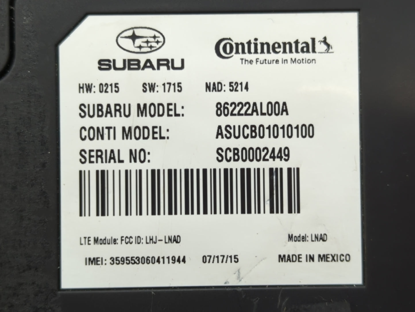 2016 Subaru Legacy Bluetooth Phone Communication Control Module Ccm Oem - Oemusedautoparts1.com