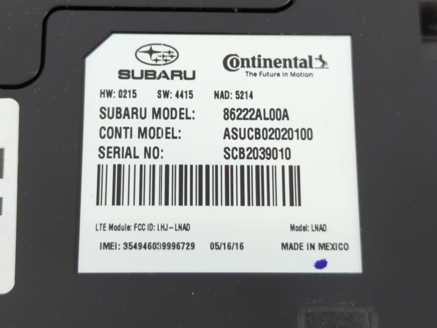 2016 Subaru Legacy Bluetooth Phone Communication Control Module Ccm Oem - Oemusedautoparts1.com