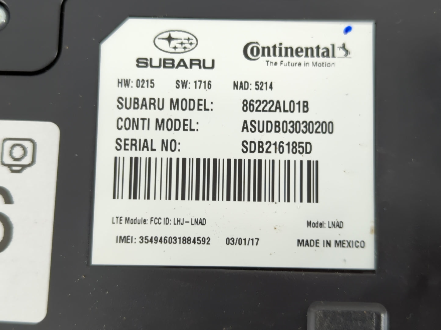2016-2018 Subaru Legacy Telematics Control Module 86222al01b - Oemusedautoparts1.com