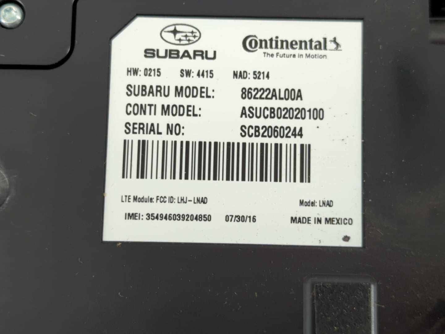 2016-2018 Subaru Legacy Telematics Control Module 86222al00a - Oemusedautoparts1.com