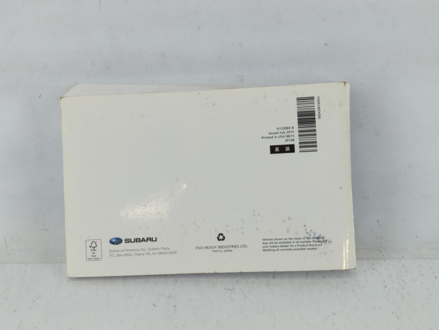 2016 Subaru Wrx Owners Manual Book Guide P/N:A1230BE-B OEM Used Auto Parts - Oemusedautoparts1.com
