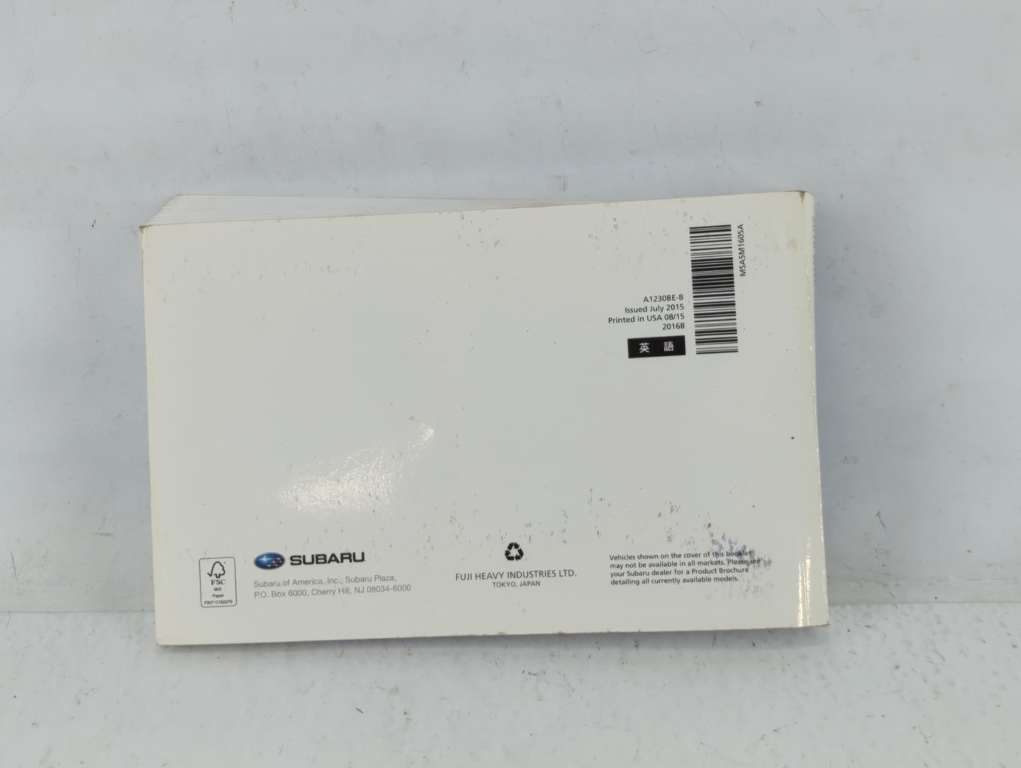 2016 Subaru Wrx Owners Manual Book Guide P/N:A1230BE-B OEM Used Auto Parts - Oemusedautoparts1.com