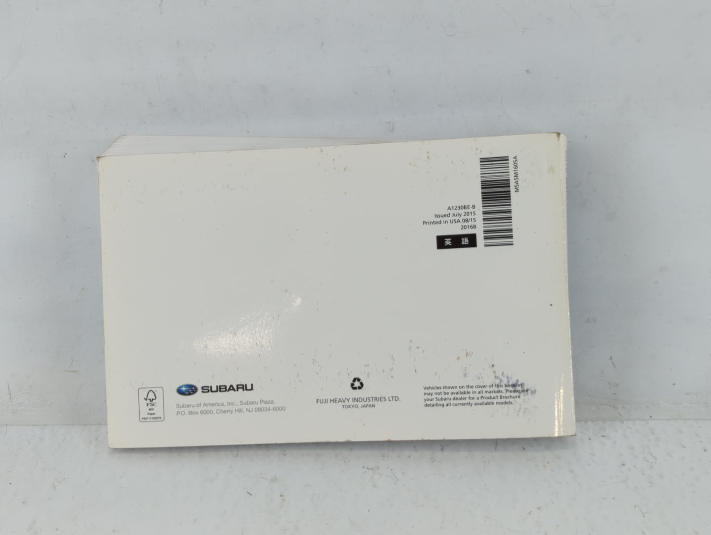 2016 Subaru Wrx Owners Manual Book Guide P/N:A1230BE-B OEM Used Auto Parts - Oemusedautoparts1.com