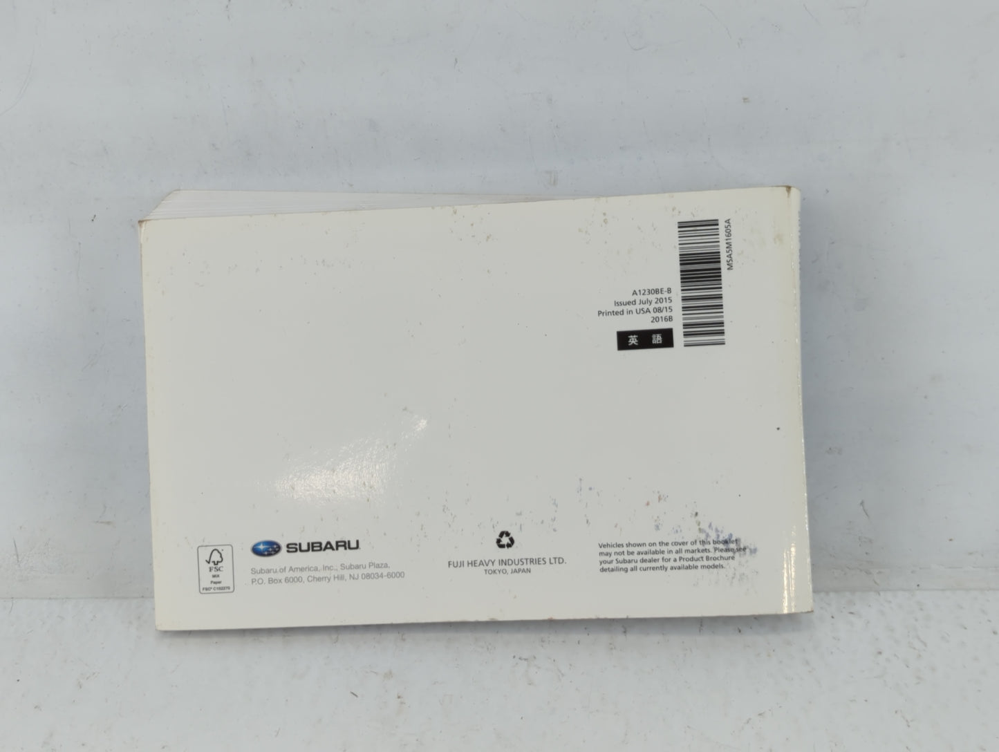 2016 Subaru Wrx Owners Manual Book Guide P/N:A1230BE-B OEM Used Auto Parts - Oemusedautoparts1.com