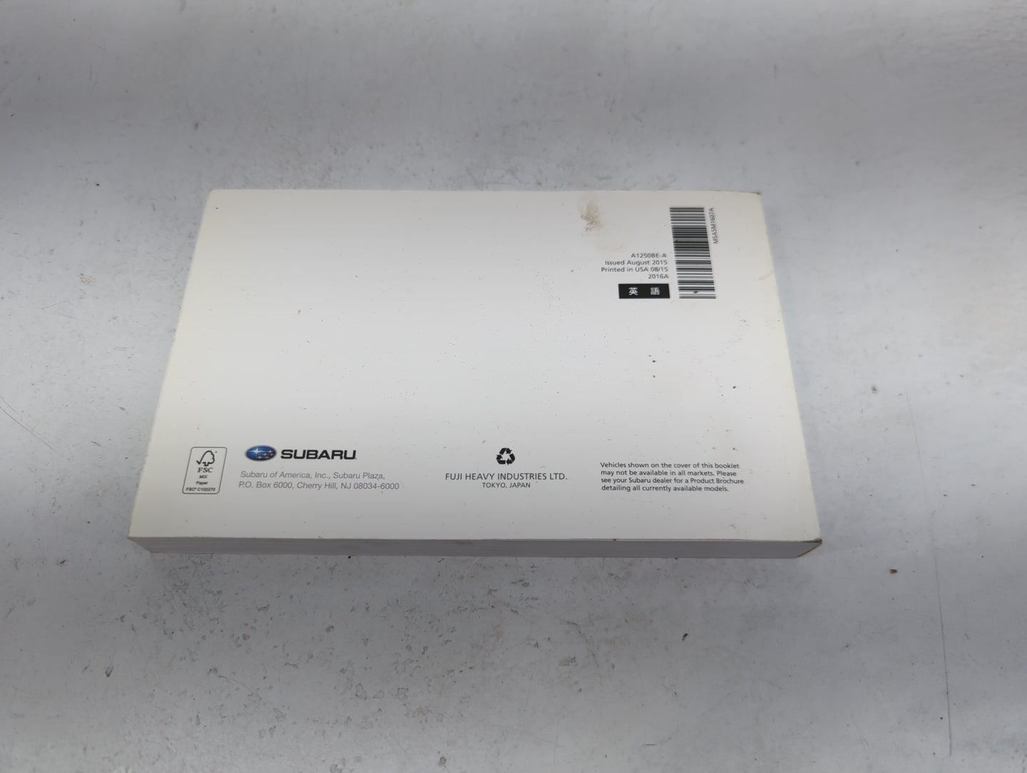 2016 Subaru Xv Owners Manual Book Guide P/N:A1250BE-A MSA5M1607A OEM Used Auto Parts - Oemusedautoparts1.com