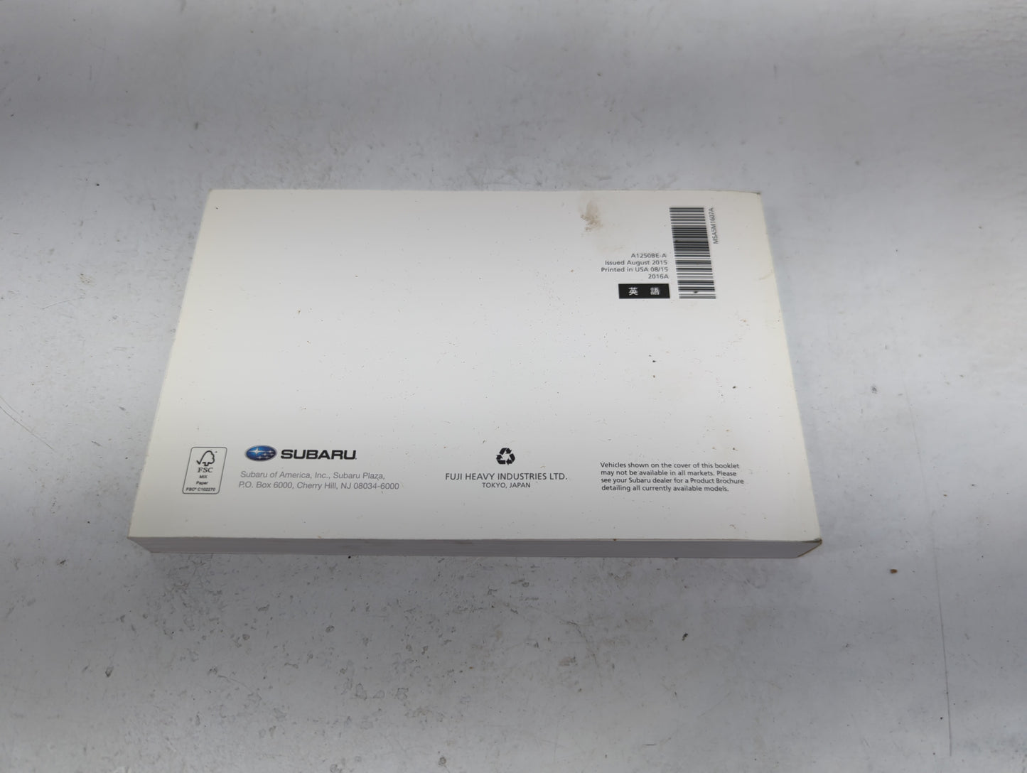 2016 Subaru Xv Owners Manual Book Guide P/N:A1250BE-A MSA5M1607A OEM Used Auto Parts - Oemusedautoparts1.com
