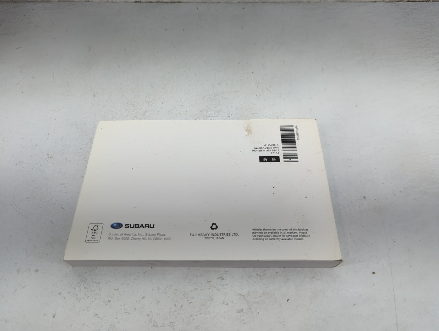 2016 Subaru Xv Owners Manual Book Guide P/N:A1250BE-A MSA5M1607A OEM Used Auto Parts - Oemusedautoparts1.com