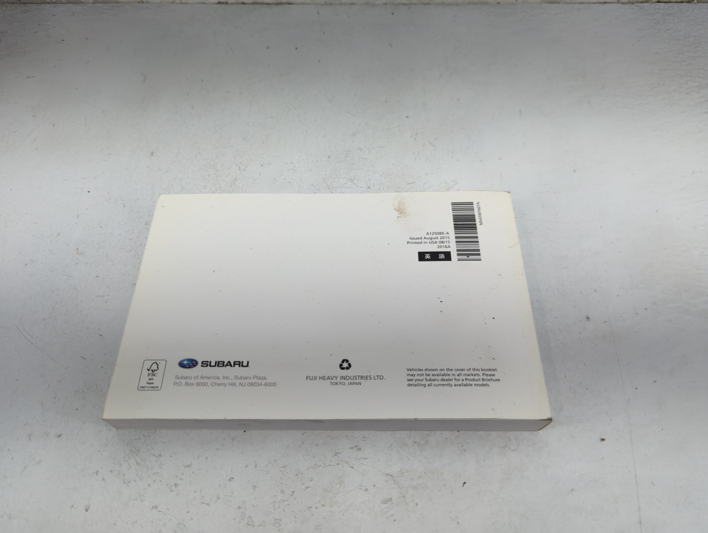 2016 Subaru Xv Owners Manual Book Guide P/N:A1250BE-A MSA5M1607A OEM Used Auto Parts - Oemusedautoparts1.com