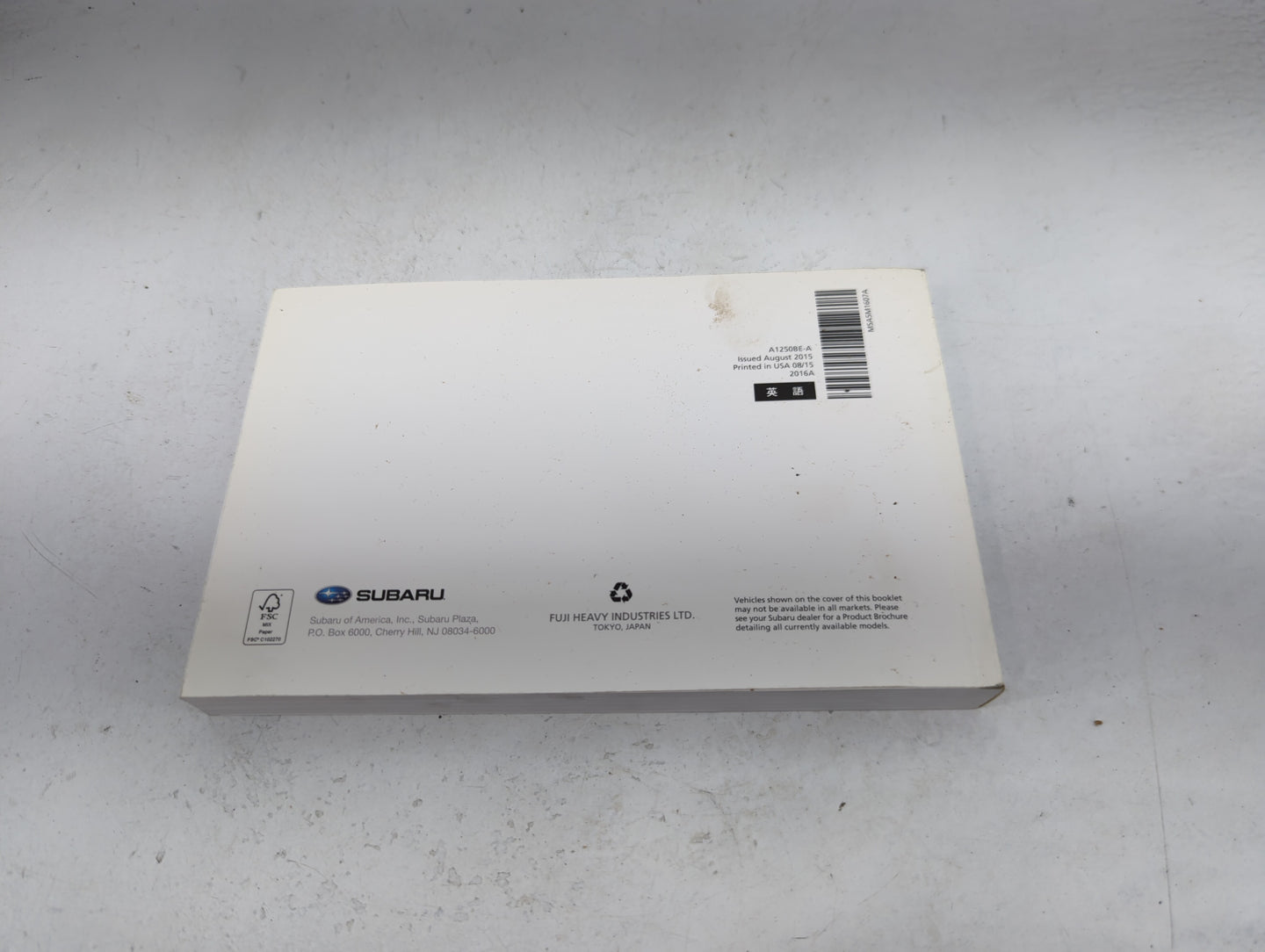 2016 Subaru Xv Owners Manual Book Guide P/N:A1250BE-A MSA5M1607A OEM Used Auto Parts - Oemusedautoparts1.com