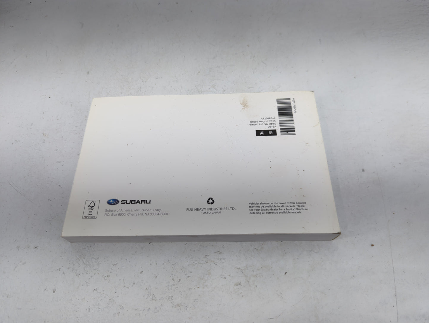 2016 Subaru Xv Owners Manual Book Guide P/N:A1250BE-A MSA5M1607A OEM Used Auto Parts - Oemusedautoparts1.com