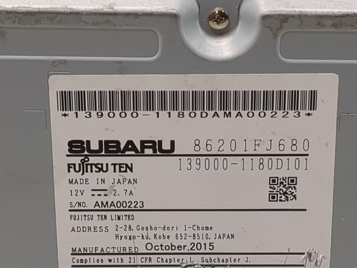 2016 Subaru Xv Radio AM FM Cd Player Receiver Replacement P/N:86201FJ680 139000-1180D101 OEM Used Auto Parts - Oemusedautopa