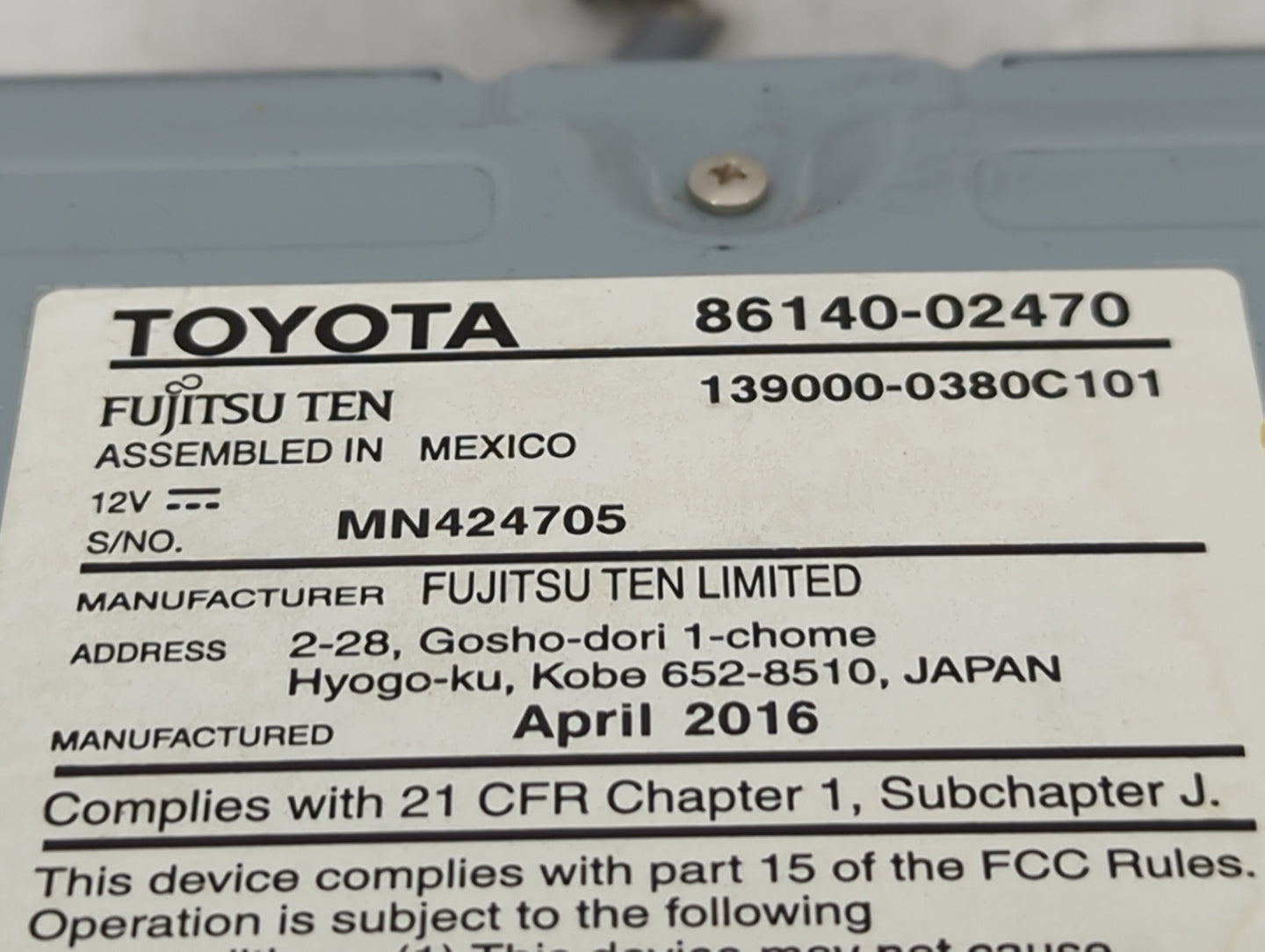 2015-2016 Toyota Corolla Radio AM FM Cd Player Receiver Replacement P/N:86140-02470 Fits Fits 2015 2016 OEM Used Auto Parts 