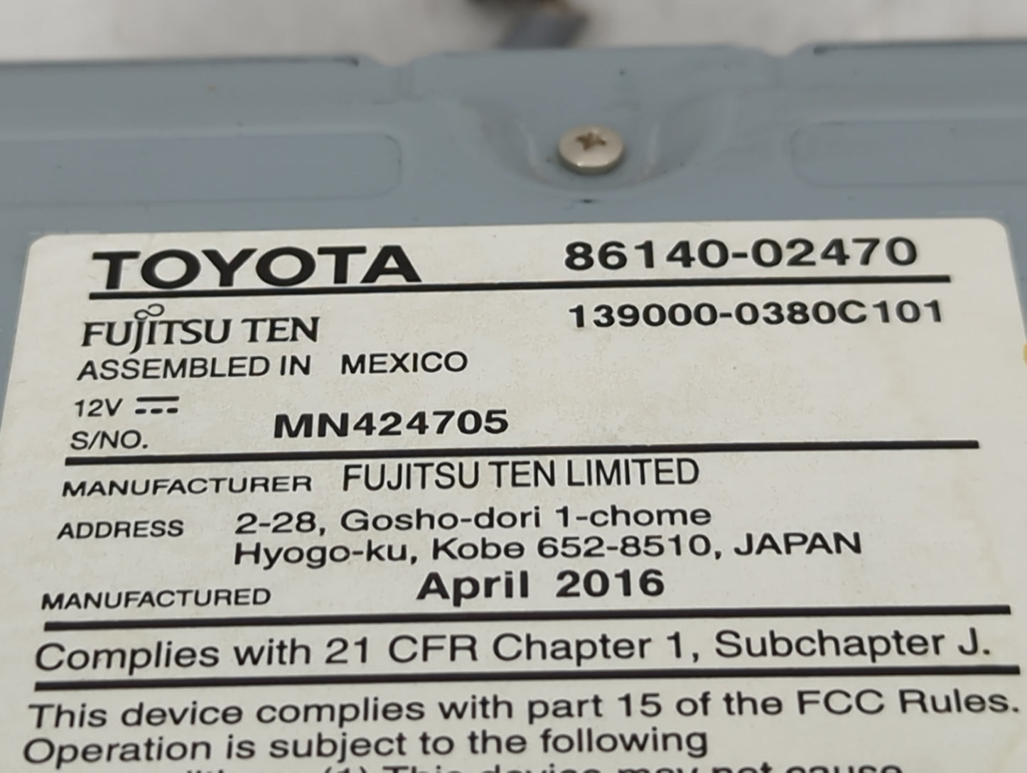 2015-2016 Toyota Corolla Radio AM FM Cd Player Receiver Replacement P/N:86140-02470 Fits Fits 2015 2016 OEM Used Auto Parts 