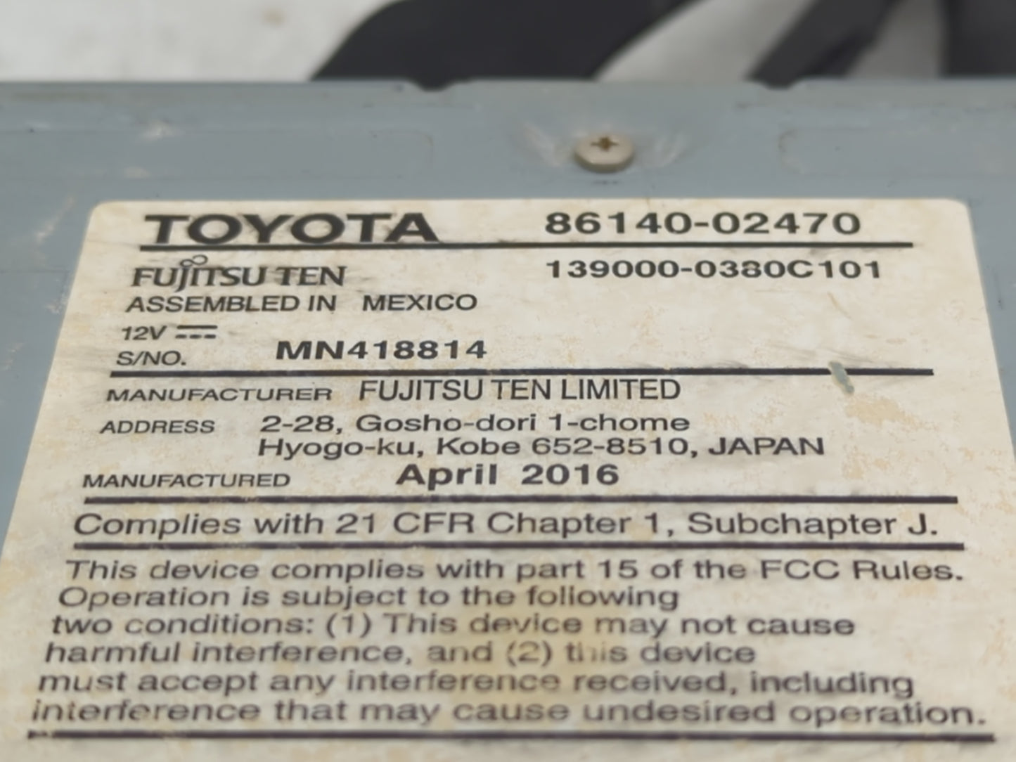 2015-2016 Toyota Corolla Radio AM FM Cd Player Receiver Replacement P/N:86140-02470 Fits Fits 2015 2016 OEM Used Auto Parts 