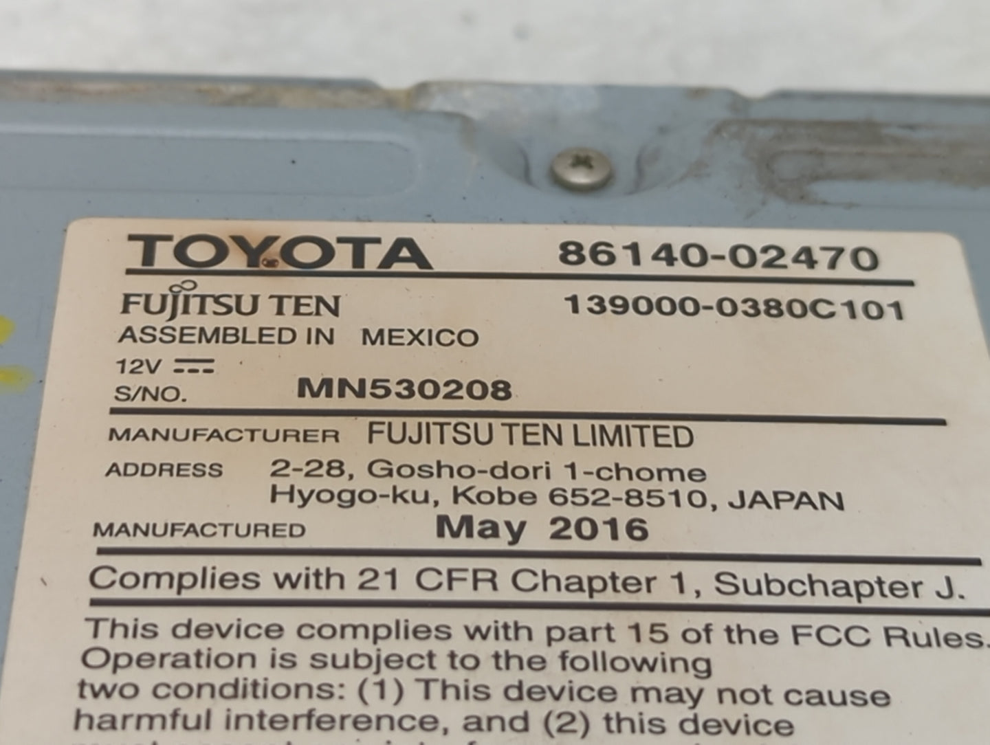 2014-2019 Toyota Corolla Radio AM FM Cd Player Receiver Replacement P/N:86140-02470 Fits OEM Used Auto Parts - Oemusedautopa
