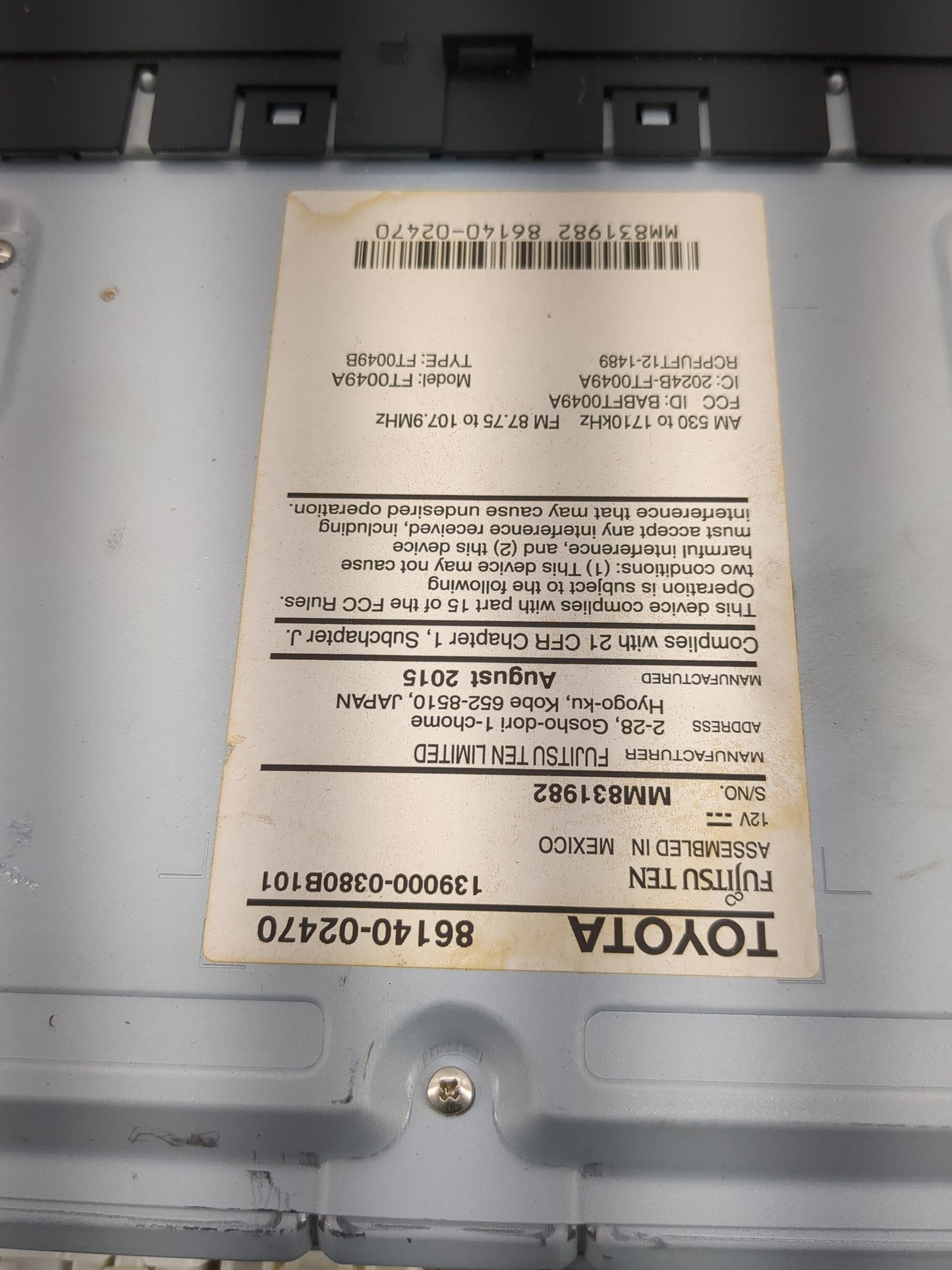 2015-2016 Toyota Corolla Radio AM FM Cd Player Receiver Replacement P/N:86140-02470 139000-03B0B101, MM831982 Fits Fits 2015