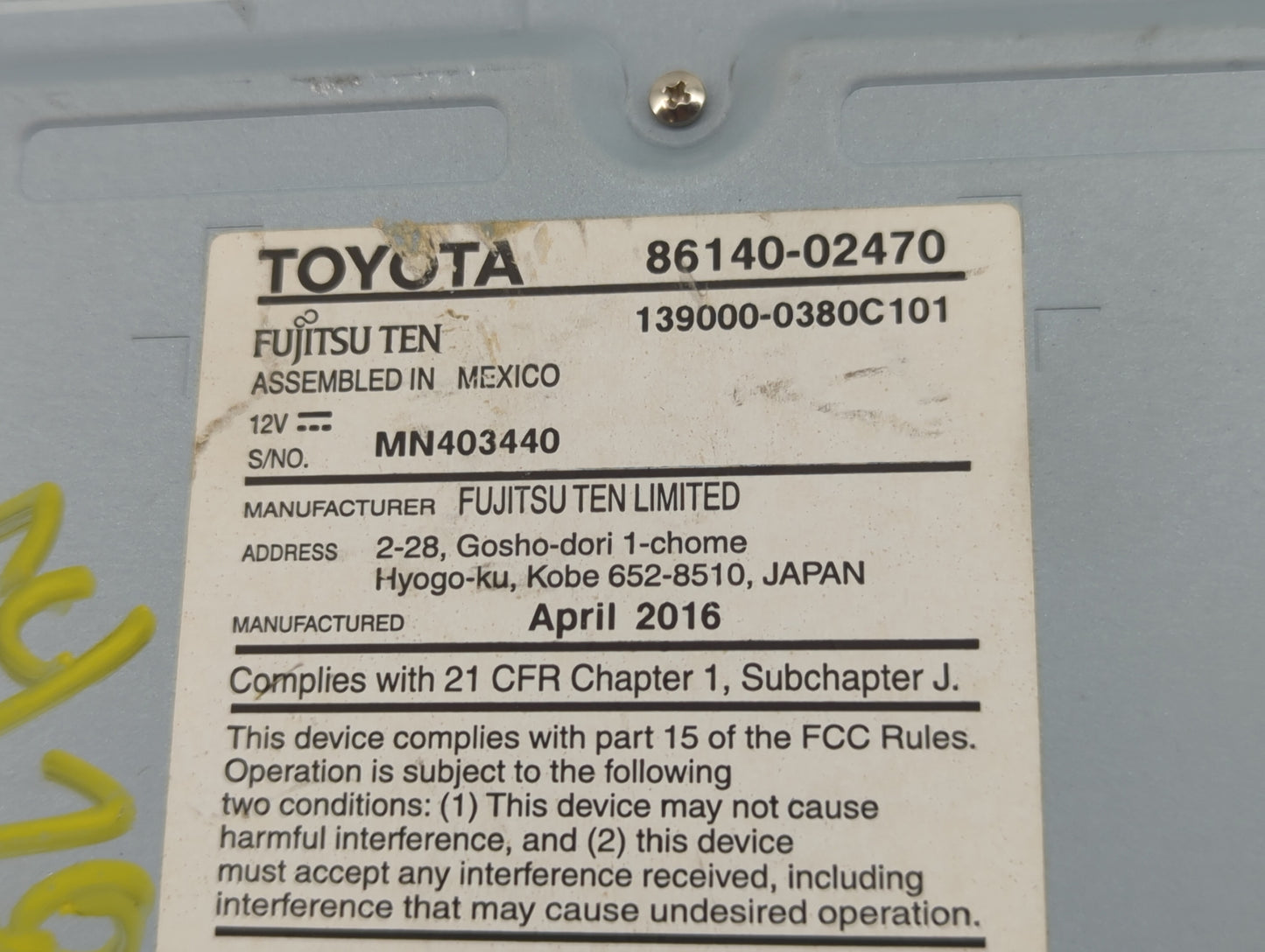 2014-2019 Toyota Corolla Radio AM FM Cd Player Receiver Replacement P/N:86140-02470 Fits OEM Used Auto Parts - Oemusedautopa