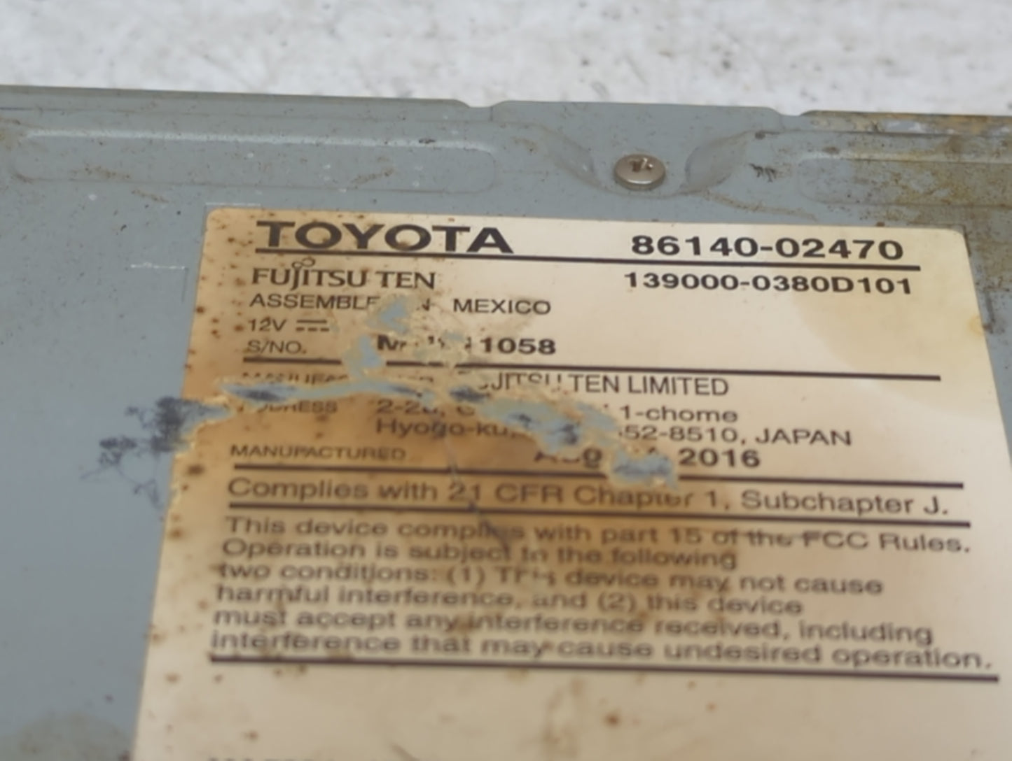 2015-2016 Toyota Corolla Radio AM FM Cd Player Receiver Replacement P/N:86140-02470 139000-0380D101, 100571 Fits Fits 2015 2