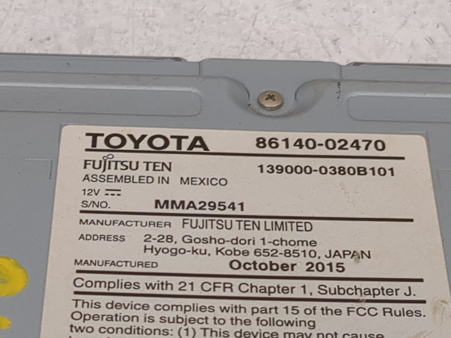2015-2016 Toyota Corolla Radio AM FM Cd Player Receiver Replacement P/N:86140-02470 139000-0380B101 Fits Fits 2015 2016 OEM 