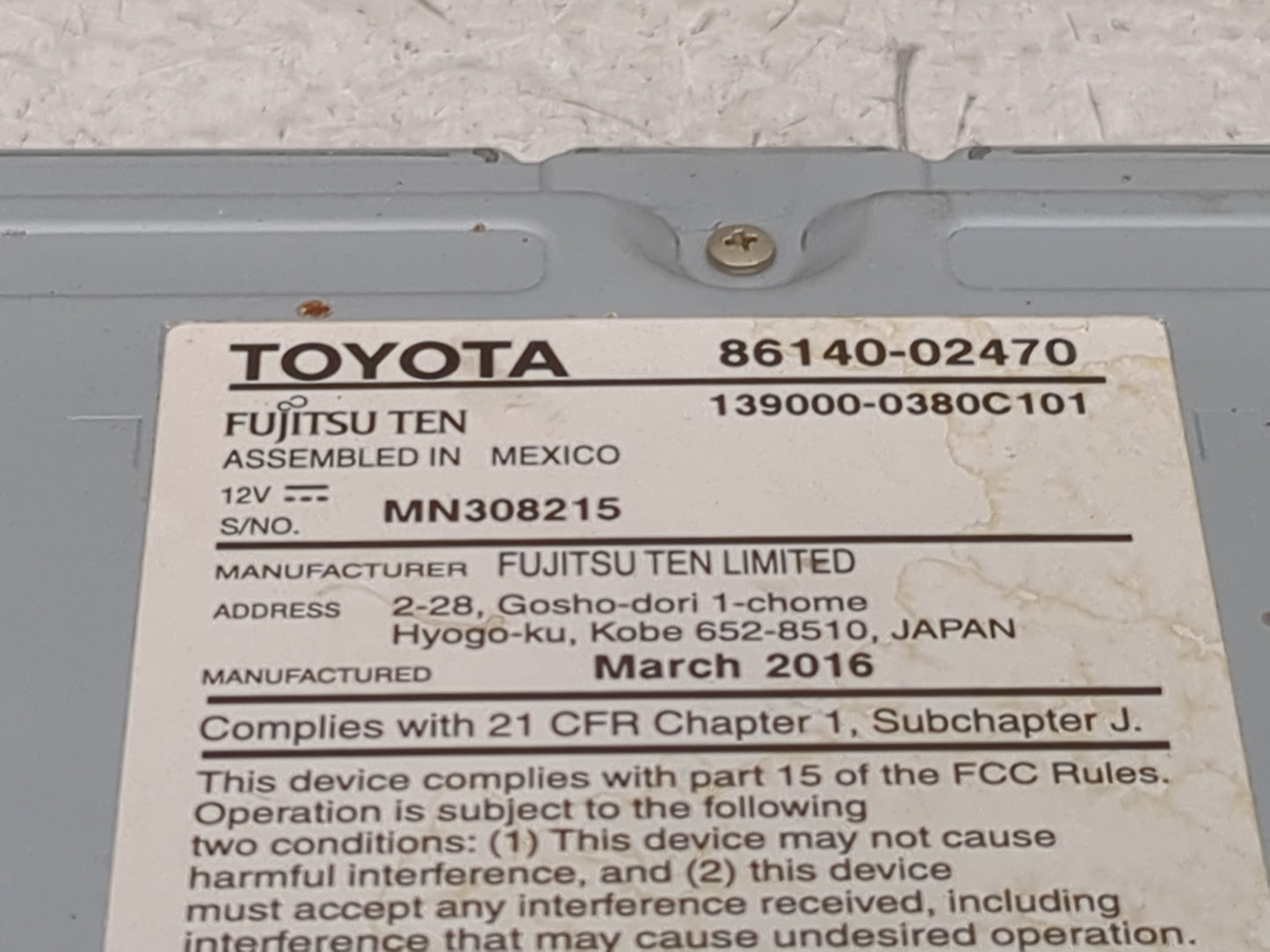 2015-2016 Toyota Corolla Radio AM FM Cd Player Receiver Replacement P/N:86140-02470 139000-0380C101 Fits Fits 2015 2016 OEM 