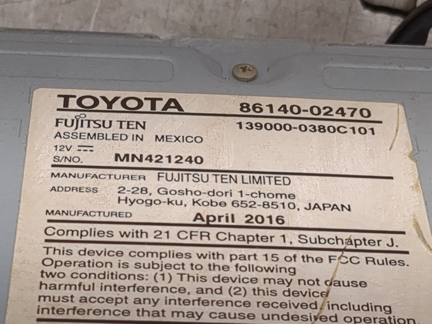 2015-2016 Toyota Corolla Radio AM FM Cd Player Receiver Replacement P/N:86140-02470 139000-0380C101 Fits Fits 2015 2016 OEM 