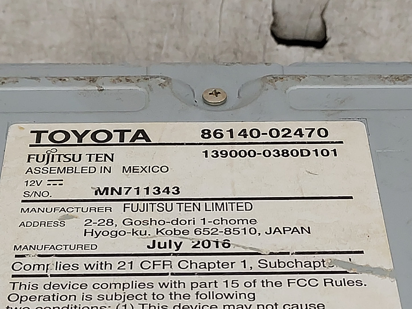 2015-2016 Toyota Corolla Radio AM FM Cd Player Receiver Replacement P/N:86140-02470 139000-0380D101 Fits Fits 2015 2016 OEM 