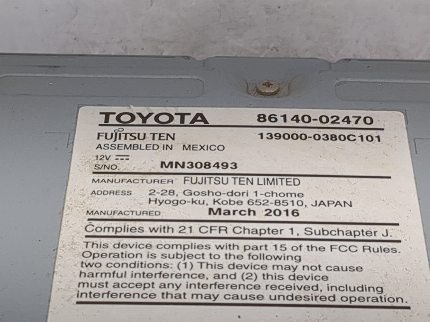 2015-2016 Toyota Corolla Radio AM FM Cd Player Receiver Replacement P/N:86140-02470 139000-0380C101, MN308493 Fits Fits 2015