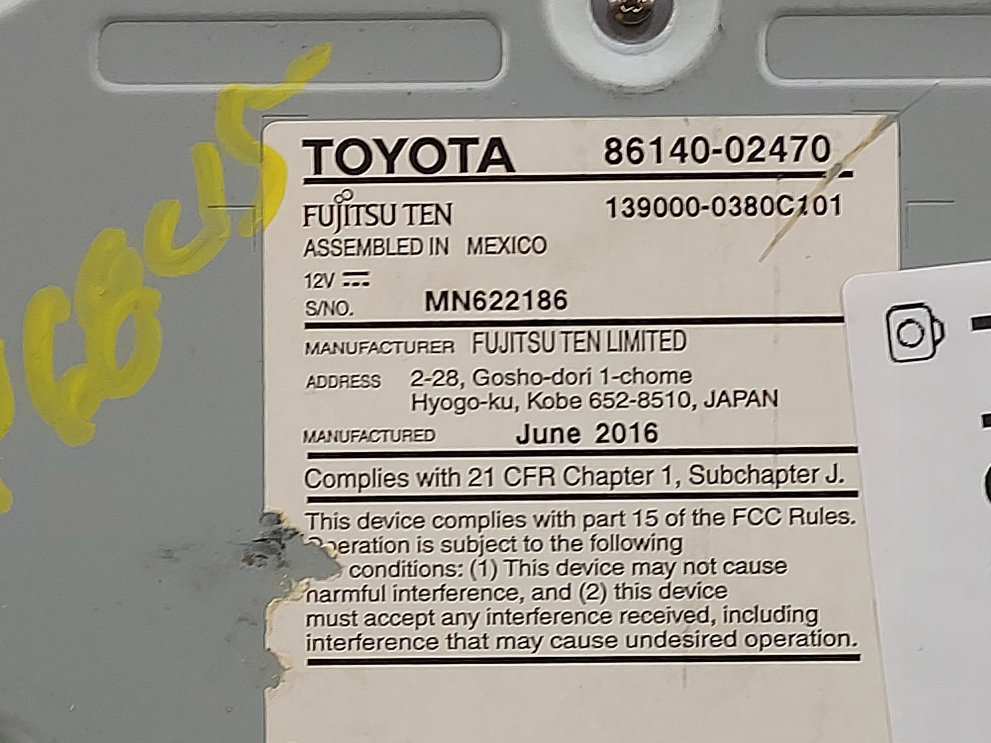 2015-2016 Toyota Corolla Radio AM FM Cd Player Receiver Replacement P/N:86140-02470 139000-0380C101 Fits Fits 2015 2016 OEM 
