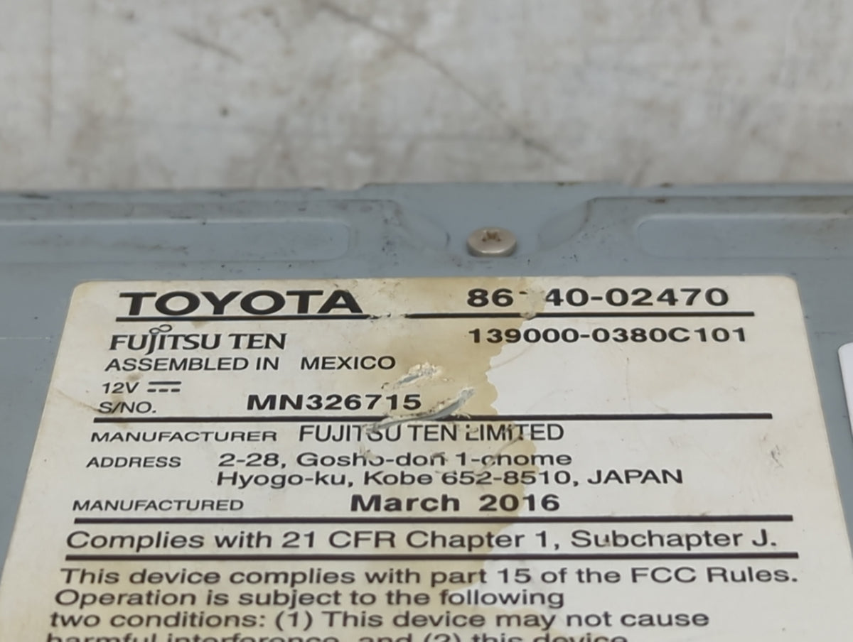 2015-2016 Toyota Corolla Radio AM FM Cd Player Receiver Replacement P/N:86140-02470 139000-0380C101, MN326715 Fits Fits 2015