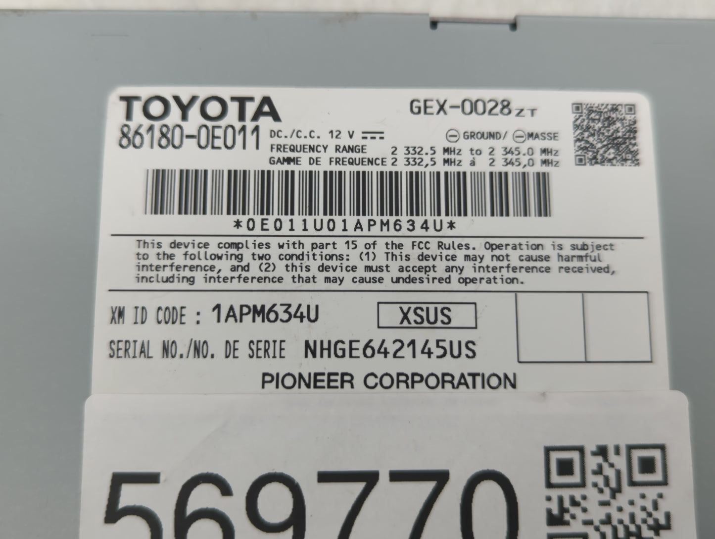 2014-2019 Toyota Corolla Radio AM FM Cd Player Receiver Replacement P/N:86180-0E011 86180-35050 Fits OEM Used Auto Parts - O