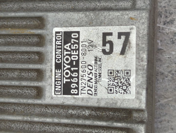 2016 Toyota Highlander PCM Engine Control Computer ECU ECM PCU OEM P/N:89661-0E570 TN275600-8001 Fits OEM Used Auto Parts