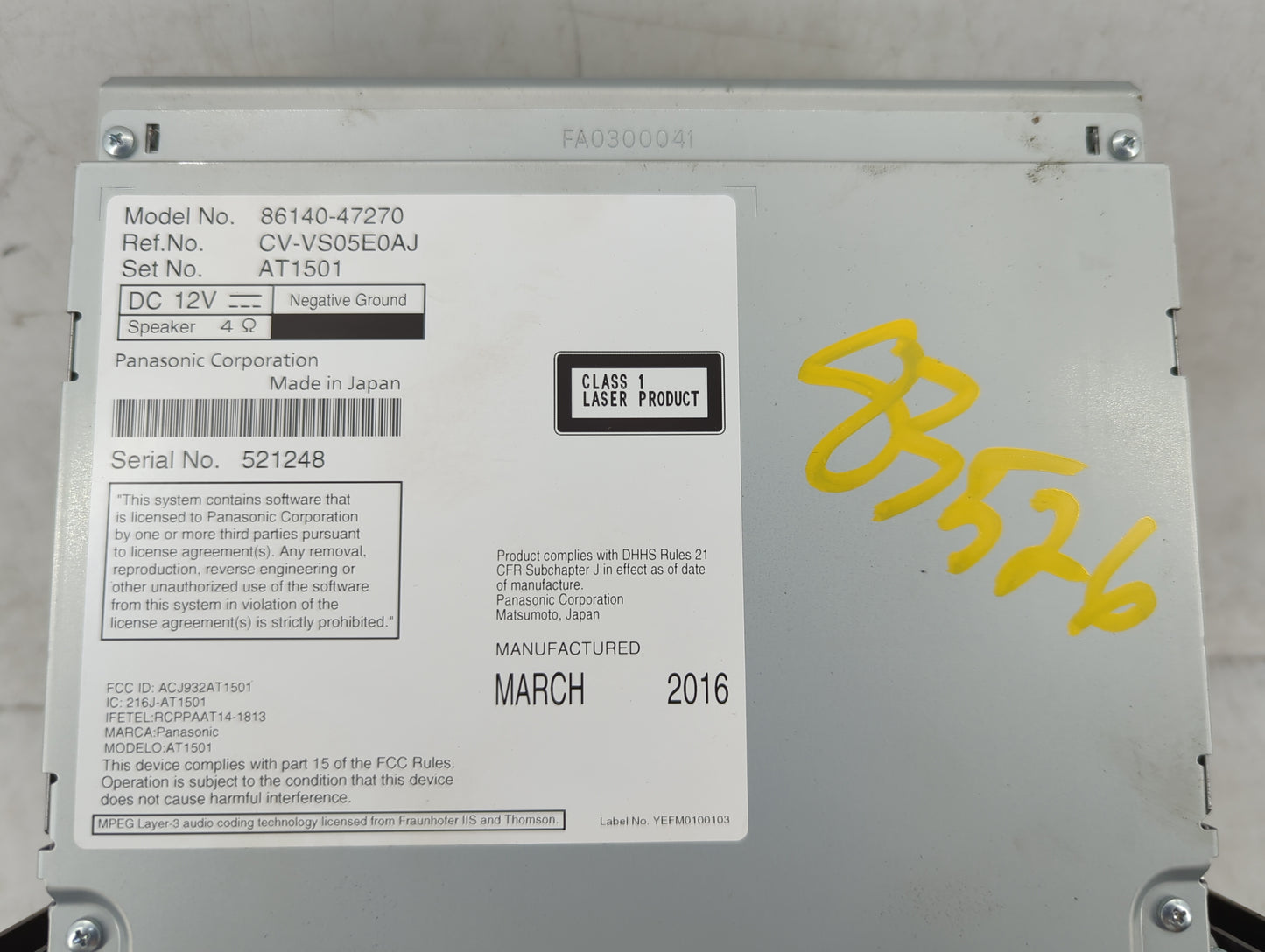 2016-2018 Toyota Prius Radio AM FM Cd Player Receiver Replacement P/N:86140-47270 Fits Fits 2016 2017 2018 OEM Used Auto Par