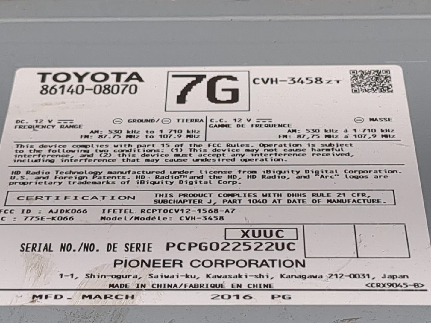 2016-2017 Toyota Sienna Radio AM FM Cd Player Receiver Replacement P/N:86140-08070 CVH-3458, AJDK066 Fits Fits 2016 2017 OEM
