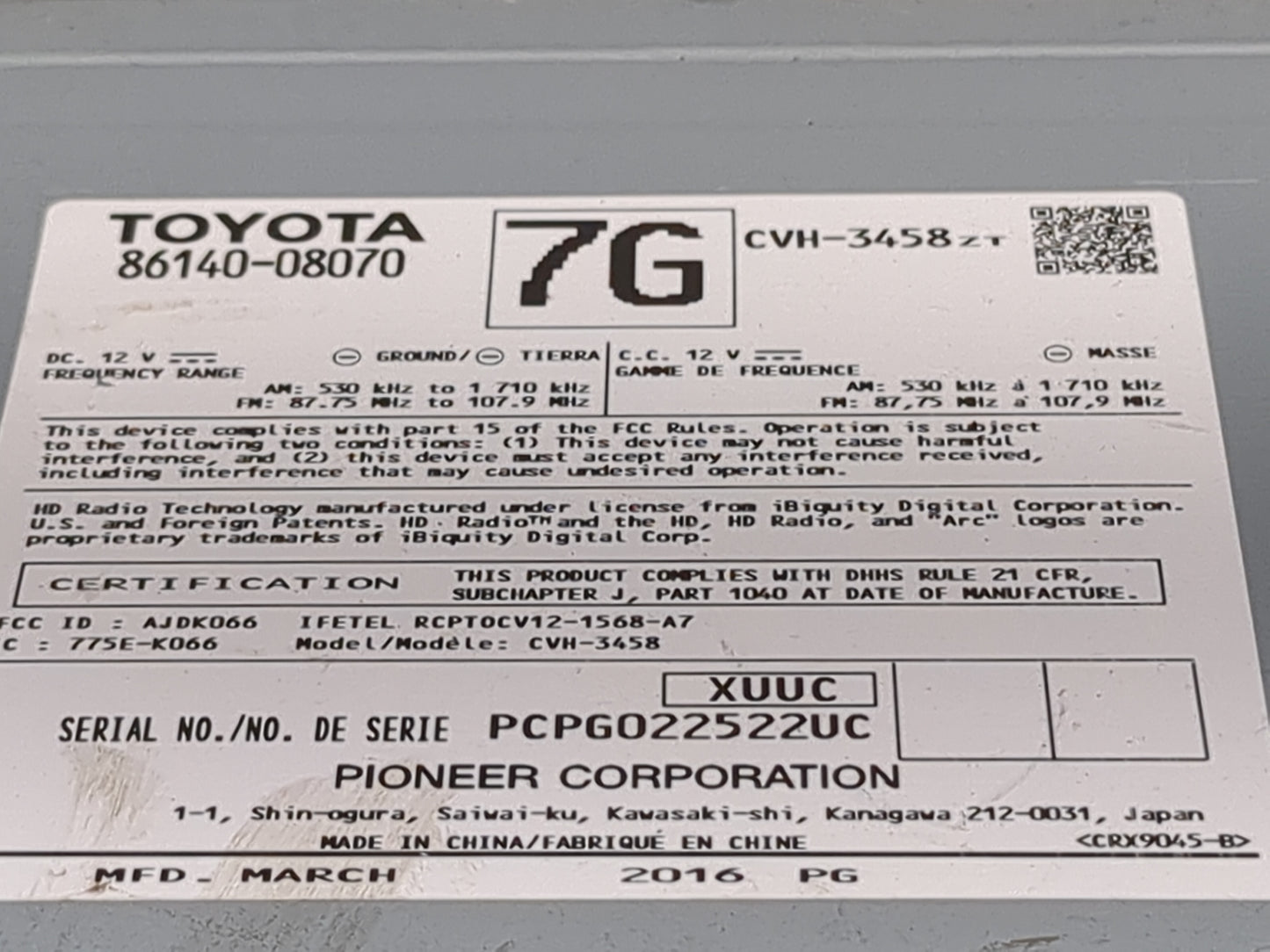 2016-2017 Toyota Sienna Radio AM FM Cd Player Receiver Replacement P/N:86140-08070 CVH-3458, AJDK066 Fits Fits 2016 2017 OEM