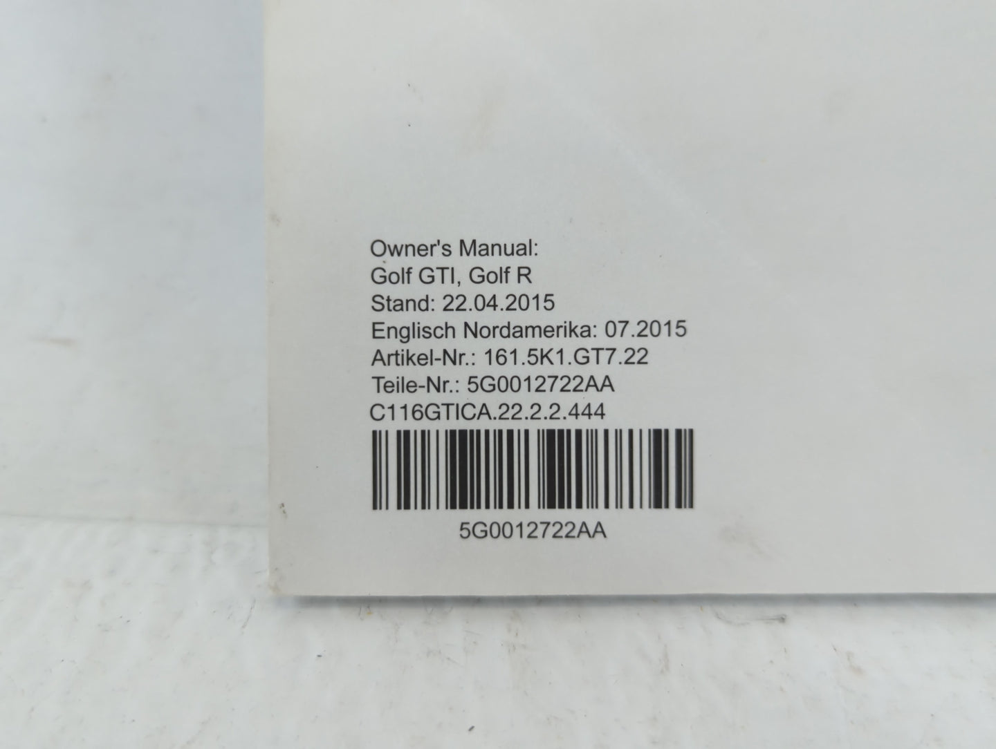 2016 Volkswagen Golf Owners Manual Book Guide P/N:5G0012722AA OEM Used Auto Parts - Oemusedautoparts1.com